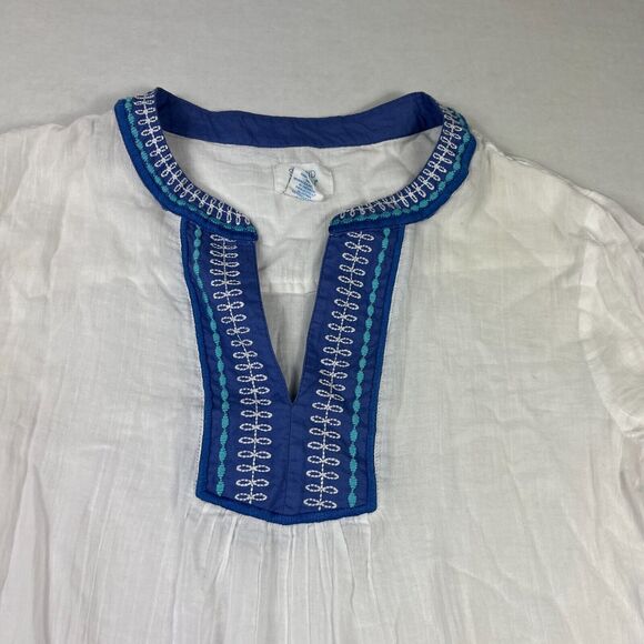 Sigrid Olsen Embroidered Caftan White 3/4 Sleeve Beach Coastal Coverup Tunic L - Picture 3 of 10
